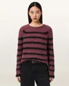 Allsaints Riga Striped Crew Neck Sweater In Burgundy