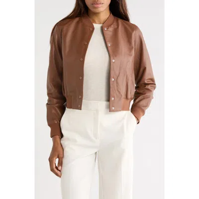 Allsaints Riley Leather Bomber Jacket In Brown
