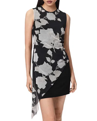 Allsaints Polyester Riley Slim Fit Floral Mini Dress In Black
