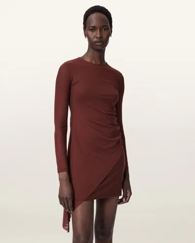 Allsaints Riley Slim-fit Floral Mini Dress In Brown