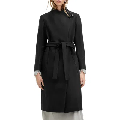 Allsaints Riley Wool Blend Belted Coat In Black