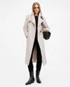 Allsaints Riley Wrap Around Belted Long Line Coat In Desert White