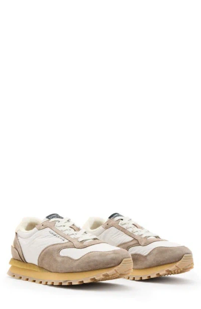Allsaints Mens Parchment Whit Leo Logo-embossed Suede Low-top Trainers In Taupe