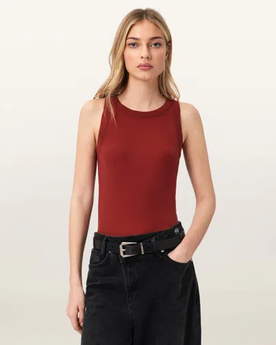 Allsaints Rina Crew Neck Sleeveless Tank Top In Brown