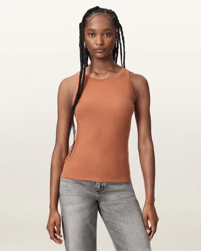 Allsaints Rina Crew Neck Sleeveless Tank Top In Brown