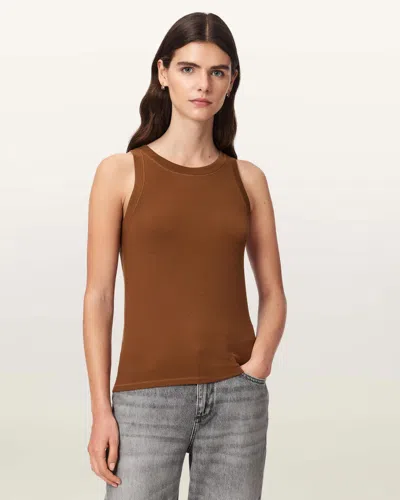 Allsaints Rina Crew Neck Sleeveless Tank Top In Brown