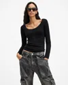 Allsaints Womens Optic White Jamie Stretch-cotton Long-sleeved Bodysuit 12 In Black