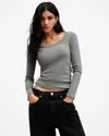 Allsaints Rina Long Sleeve Scoop Neck T-shirt In Charcoal Marl