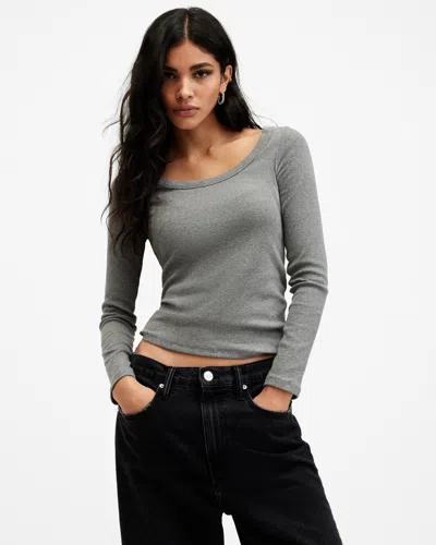 Allsaints Rina Long Sleeve Scoop Neck T-shirt In Charcoal Marl