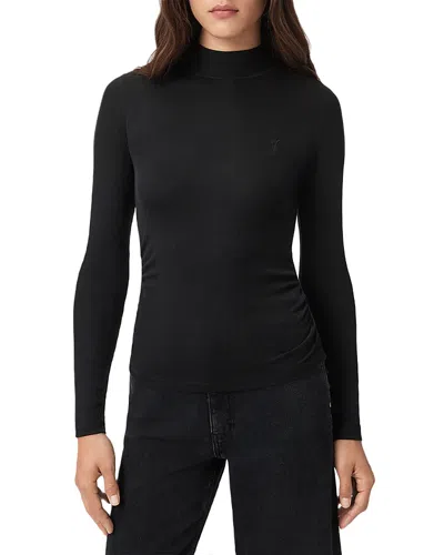 Allsaints Rina Long Sleeve Roll Neck T-shirt In Black