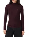 Allsaints Rina Long Sleeve Roll Neck T-shirt In Burgundy