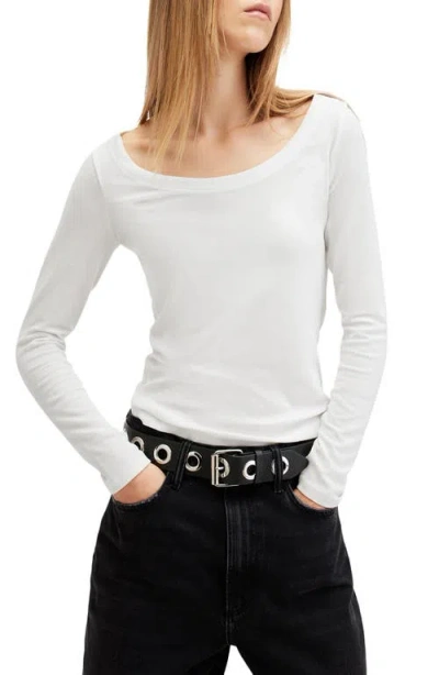 Allsaints Rina Rib Scoop Neck Top In Optic White