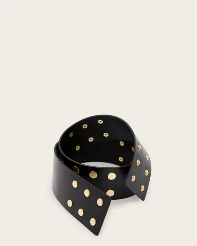 Allsaints Rio Studded Leather Waist Belt In Black/warm Brass