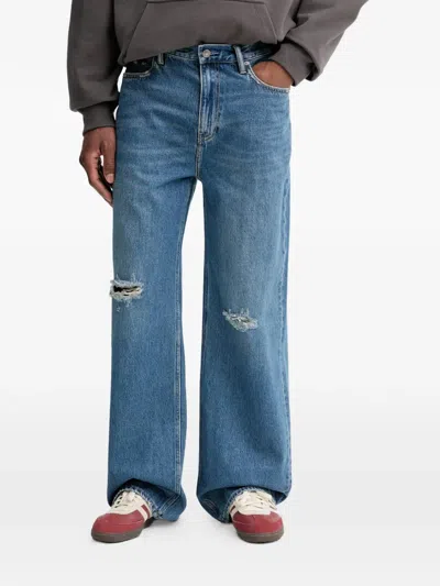 Allsaints Lenny Wide Fit Jeans In Destroy Mid Indigo In Blue