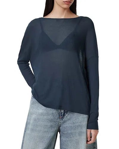 Allsaints Rita Francesco Semi Sheer Oversized Fit Tee In Blueberry Blue