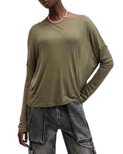 Allsaints Rita Francesco Semi Sheer Oversized Fit Tee In Tarmac Green