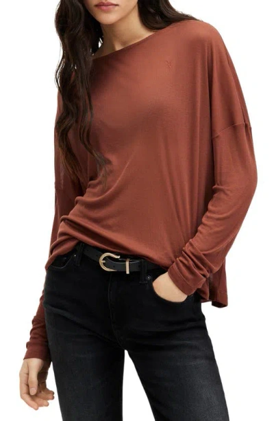 Allsaints Rita Oversize Long Sleeve T-shirt In Brunette Brown