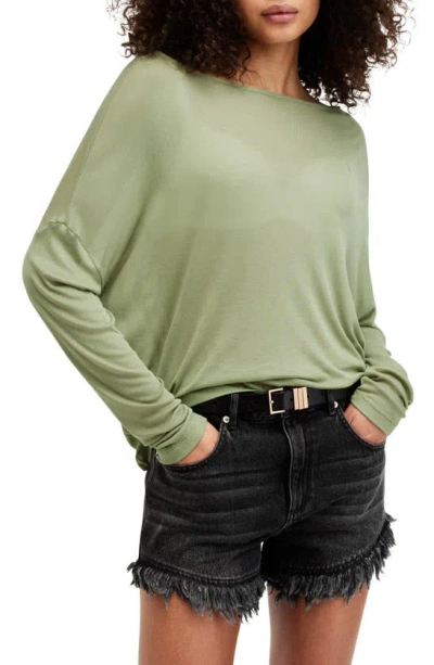 Allsaints Rita Oversize Long Sleeve T-shirt In Oil Green