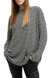 Allsaints Rita Stripe Long Sleeve Top In Black In Chalk/ Ink