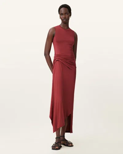 ALLSAINTS POLYESTER RIVI DRAPED MIDI DRESS