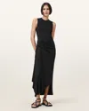 Allsaints Rivi Draped Sleeveless Midi Dress In Black