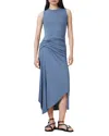 Allsaints Rivi Draped Sleeveless Midi Dress In Flint Stone Blue