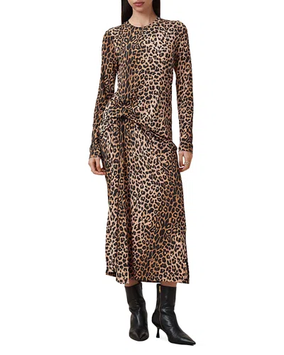 Allsaints Rivi Leopard Print Draped Dress In Leppo Yellow