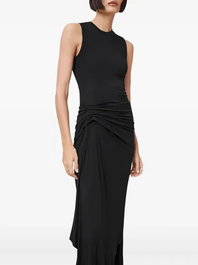 Allsaints Rivi Draped Sleeveless Midi Dress In Black
