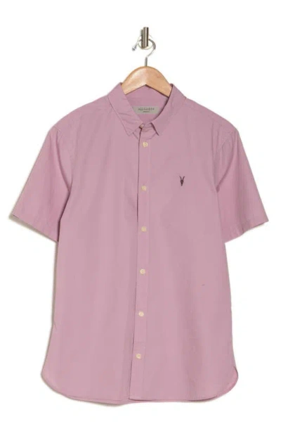 Allsaints Riviera Short Sleeve Button-up Shirt In Faded Mauve Pink