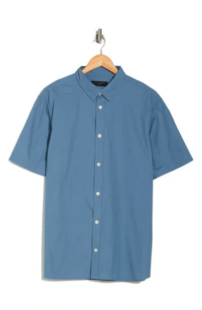 Allsaints Riviera Short Sleeve Button-up Shirt In Blue