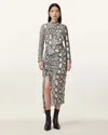 Allsaints Rizo Snake Print Silk Blend Midi Dress In Flow Ecru White