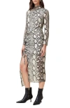 Allsaints Rizo Snake Print Silk Blend Midi Dress In Flow Ecru White