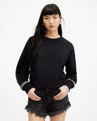 Allsaints Robin Beaded Embellished Sweatshirt In Black