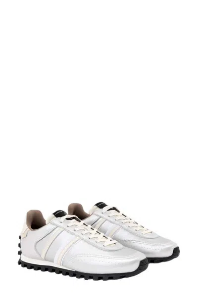Allsaints Robin Leather Sneaker In Silver/grey
