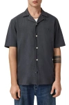 Allsaints Mens Raven Grey Rialto Oversized Woven Shirt Xl In Gray