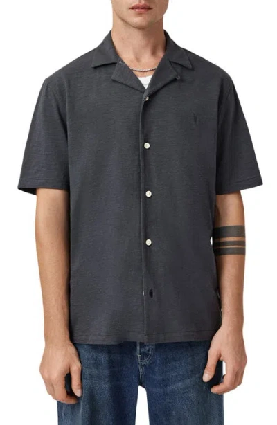 Allsaints Mens Raven Grey Rialto Oversized Woven Shirt Xl In Gray