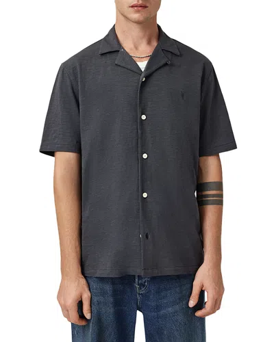 Allsaints Robson Relaxed Fit Short Sleeve Camp Shirt In Gray