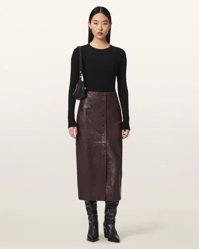 Allsaints Rock Leather Midi Skirt In Animal Print