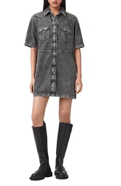 Allsaints Rock Short Sleeve Denim Shirtdress In Gray
