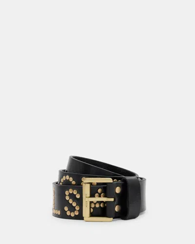 Allsaints Rock Studded Leather Belt In Black/warm Brass