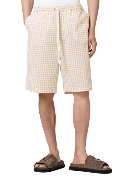 Allsaints Rockland Gingham Check Cotton Drawstring Shorts In Nude