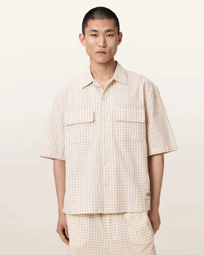 Allsaints Rockland Oversized Short Sleeve Check Shirt In Metallic