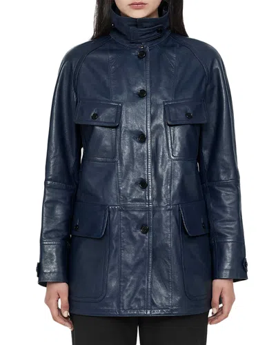 Allsaints Roiya Leather Field Jacket In Blue