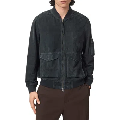 Allsaints Rokko Suede Bomber Jacket In Blue