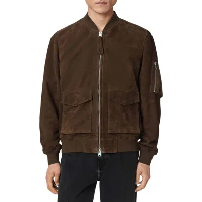 Allsaints Rokko Suede Bomber Jacket In Brown
