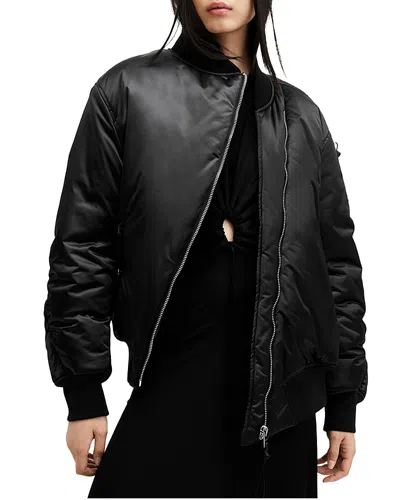 Allsaints Roomer Asymmetrical Zip Bomber Jacket In Black