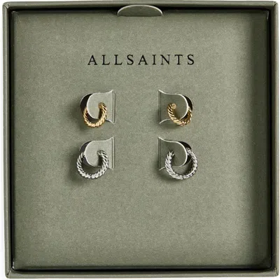 Allsaints Rope Huggie Earrings Set In Two Tone