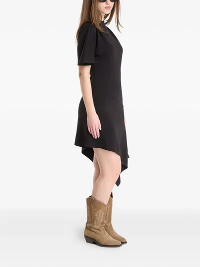 Allsaints Womens Black Rosa Asymmetric-hem Stretch-woven Mini Dress