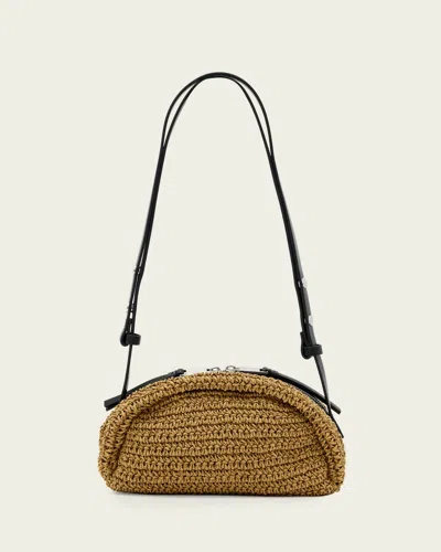 Allsaints Rosalie Arc Raffia Crossbody Bag In Gold