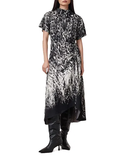 Allsaints Rosie Draped Midi Dress In Harmony Black